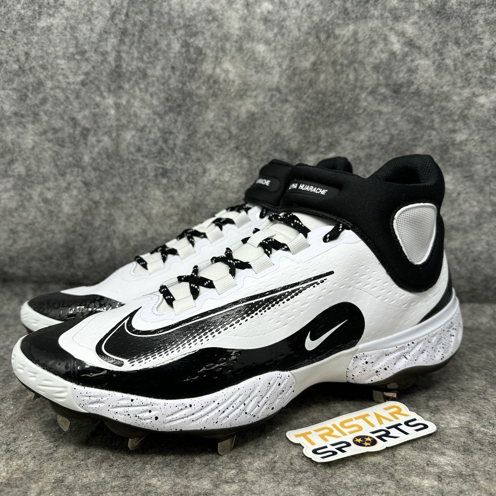 Nike Alpha Huarache Elite 4 Mid Baseball Cleats Mens 8.5 Black White FD2744-107